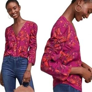 Anthropologie Maeve Jordain Runa Blouse M Floral Button Front
